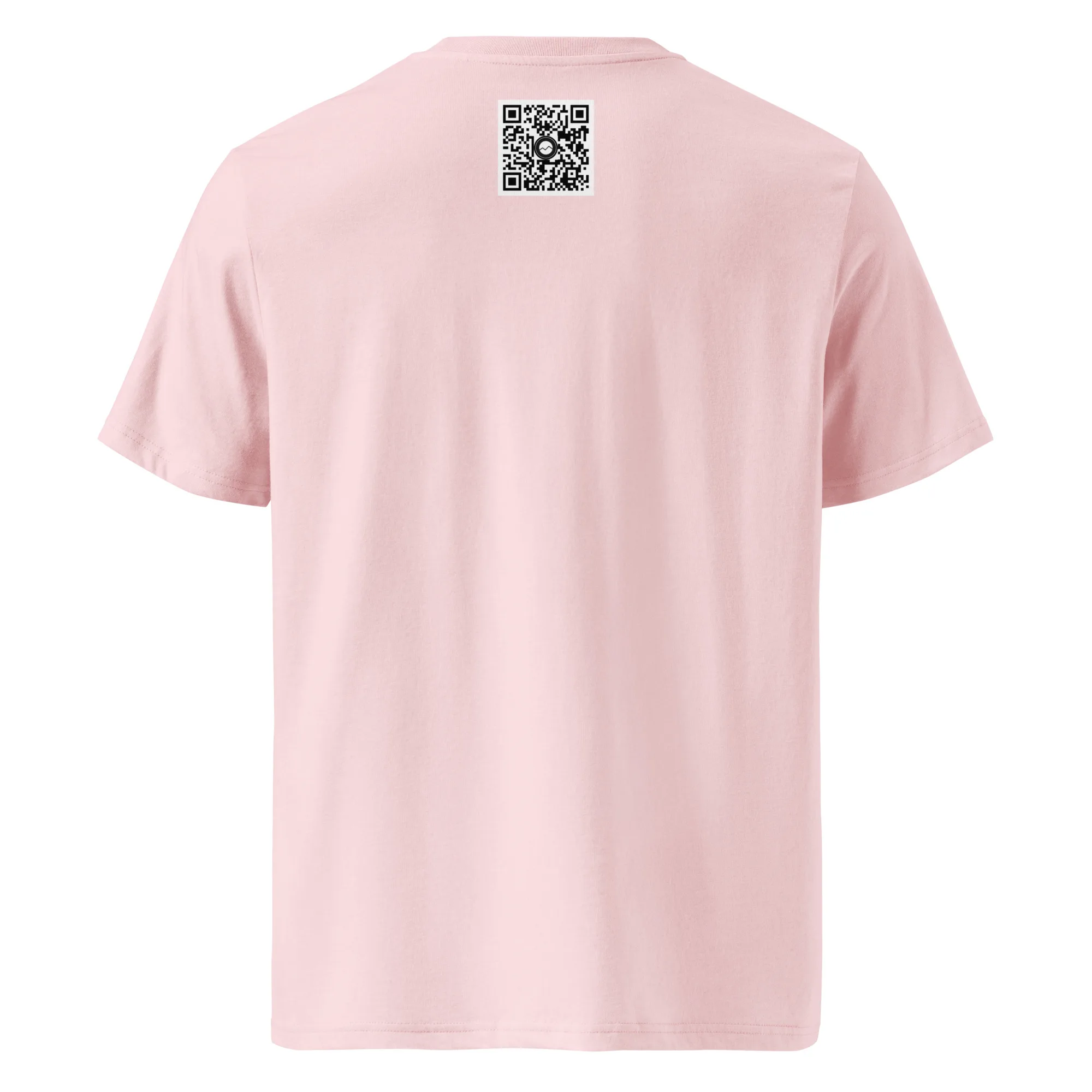 Nuestra Tienda Online te ofrece la Camiseta unisex Sotavento, una camiseta de color rosa claro que lleva impreso un código QR en la parte superior de la espalda. Su diseño sencillo, sobre un fondo blanco, le aporta un toque de modernidad.